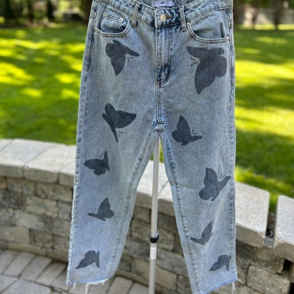 NWOT Y2K Boho Adika Butterfly Print High Waisted Jeans M - Picture 3 of 14
